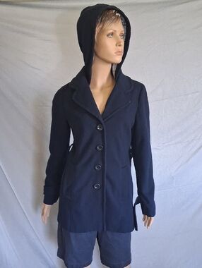 No. 21 Navy Hooded Button-Front Trench Coat